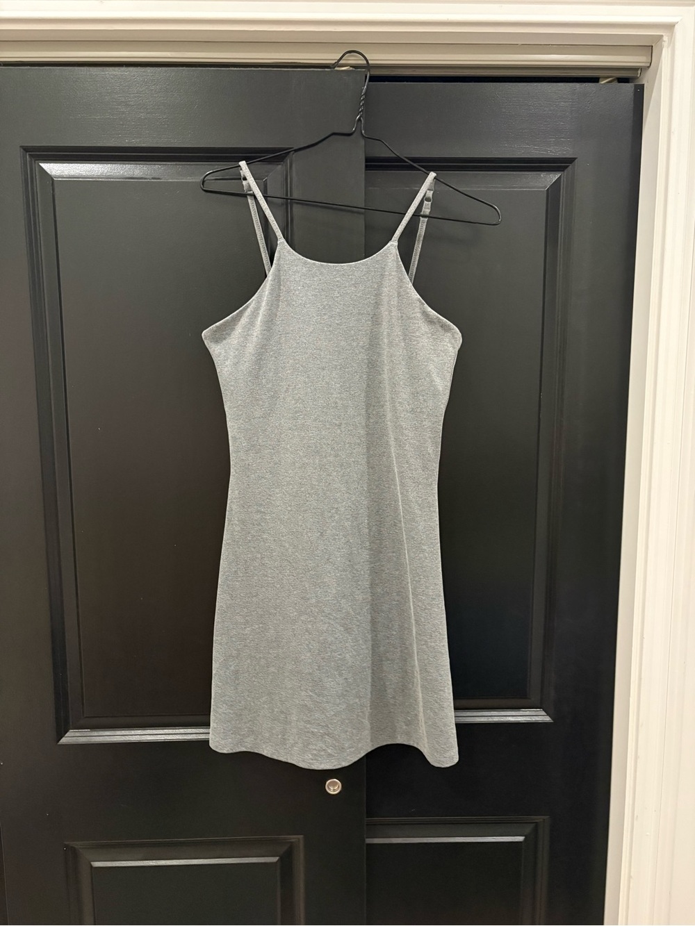 Gray halter cut Girlfriend Collective exercise dress